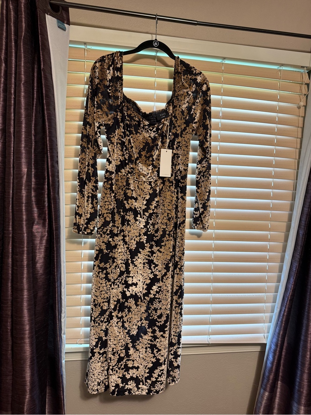 Vici Black and Gold Floral Midi Dress